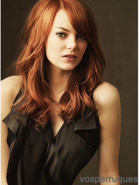 18 pouces ondulés sans frange avant de lacet coiffures en cuivre longues Emma Stone perruques