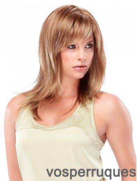 Longueur d'épaule blonde droite avec frange Perruques moyennes à la mode