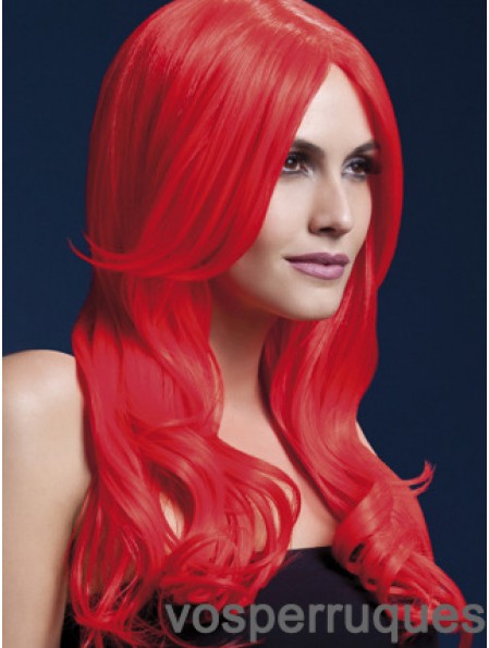 Style ondulé de couleur rouge de perruques synthétiques de cheveux longs avec capless