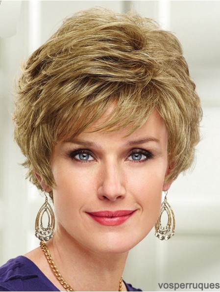 Blonde courte ondulée capless couches 8 pouces nouvelles perruques synthétiques pour les femmes