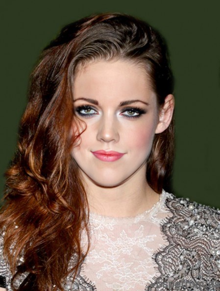 Incroyable Auburn Long Wavy 22 pouces sans frange Perruques en dentelle Kristen Stewart