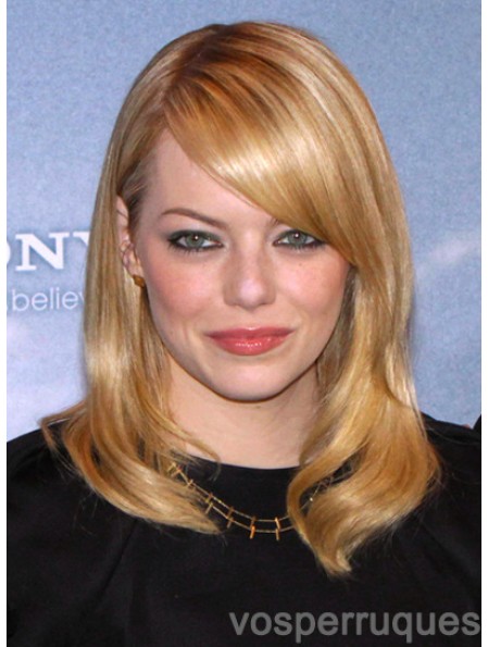 Moins cher blonde épaule longueur droite 16 pouces avec frange Emma pierre dentelle perruques