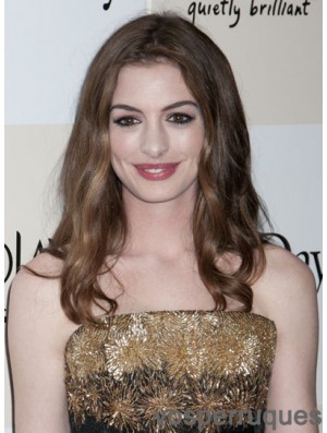 Brown Long Wavy Without Bangs Lace Front 20 pouces Anne Hathaway Perruques