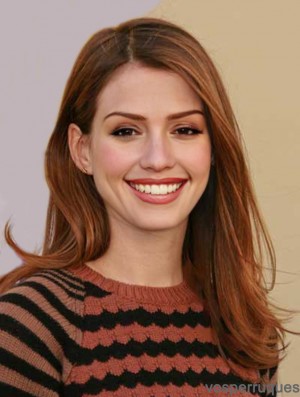 Auburn longue ligne droite sans frange avant de lacet perruques Anne Hathaway de 19 pouces