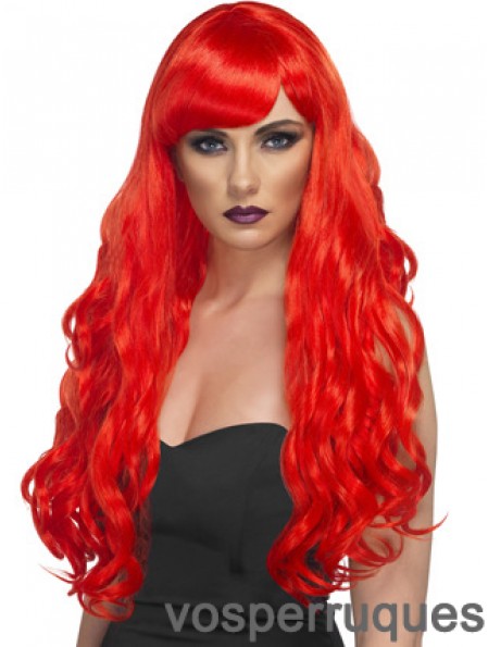 Wavy With Bangs Lace Front Incroyable 24 pouces rouge longues perruques