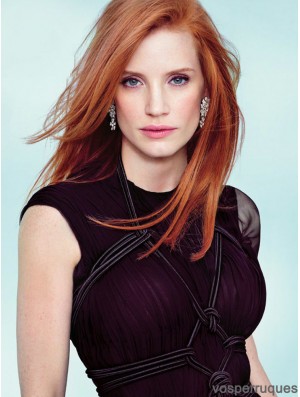 18 inch Straight Without Bangs Lace Front Copper Sassy Long Jessica Chastain Wigs