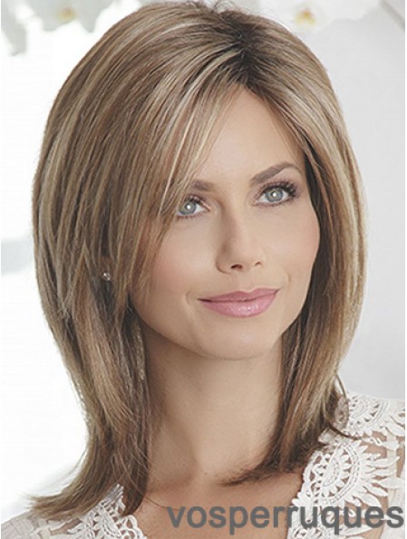 Layered Brown Straight Shoulder Length 14  inchSleek Medium Wigs