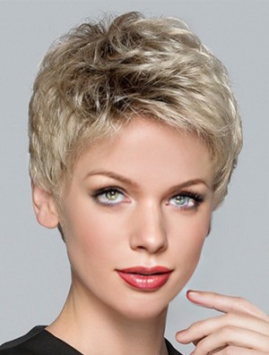 Boycuts Blonde synthétique droite 3 pouces perruques de cheveux courts