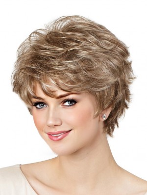 Classique Blonde Couleur Courte Ondulée 8 pouces Capless Lady Synthétique Perruques