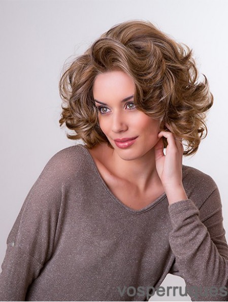 Brun 11 pouces couches ondulées capless synthétiques perruques moyennes pour les femmes