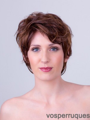 Auburn Layered Short 8  inchWavy Synthetic Mono Cap Wigs