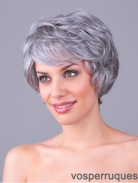 Wavy Grey 8  inchGris Synthétique 100% Noué À La Main Court Perruques Pas Cher