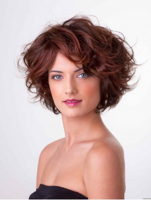 Red 10 inch Bobs Wavy Monofilament Synthetic Medium Wigs