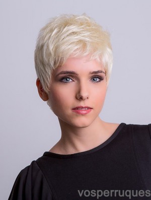 Monofilament synthétique 3  inchBoycuts Droite Platine Blonde Perruques Courtes