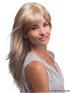 Perruque longue blonde avec frange style droit synthétique monofilament