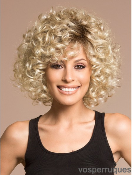 Perruques blondes pour longueur de menton pour femme avec style frisé