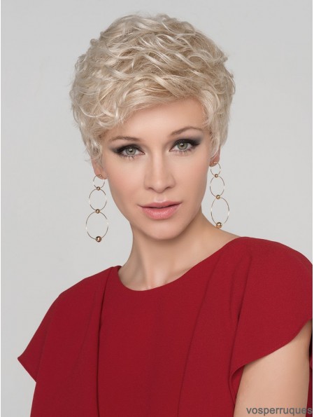 Curly Platinum Blonde Boycuts 4 pouces Mono Crown perruques