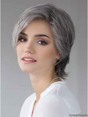 Grey 8 inch Straight Layered 100% Hand-tied Wigs