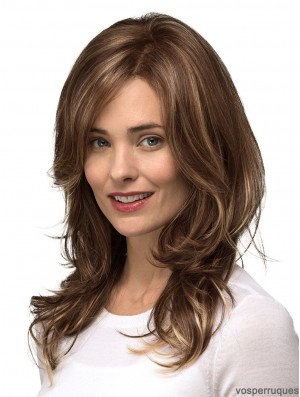 Brown Layered Wavy 14 pouces Long Mono Top Perruques pas cher