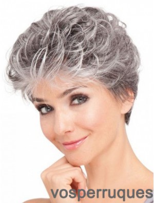 Lace Front Synthetic Grey Short Wavy Elderly Lady Hair Wigs