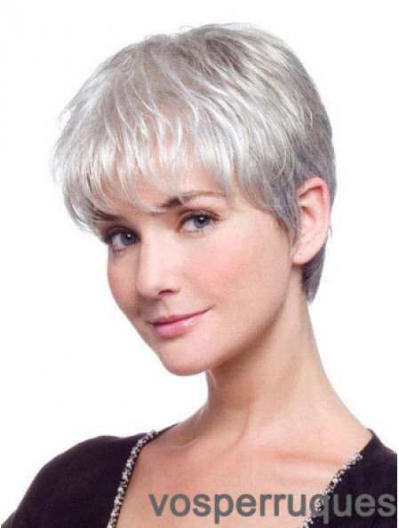 Perruque de cheveux gris avec dentelle synthétique avant gris coupe droite Style