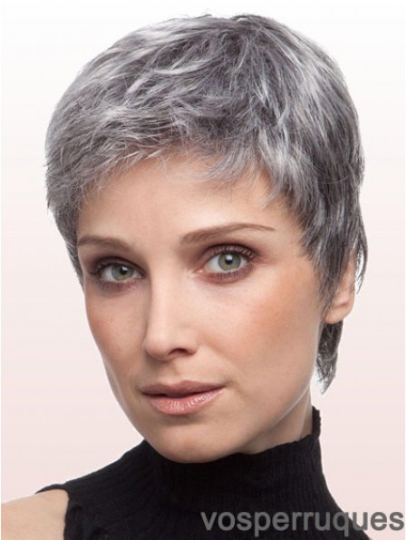 Perruques pour femmes plus âgées avec coupe courte en dentelle grise