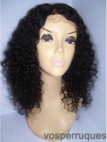 Cheveux noirs bouclés de longueur d'épaule de couleur noire avec des perruques avant de dentelle pour les femmes afro-américaines noires