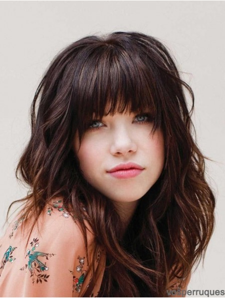 Cheveux longs Carly Rae Jepsen perruque avec une frange de couleur brune Style ondulé