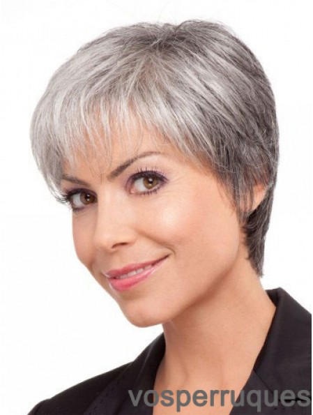 Perruques pour cheveux gris dame âgée avec coupe courte synthétique gris