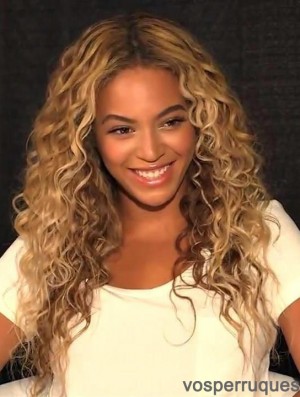 Perruque Beyonce longue lisse synthétique monofilament bouclée blonde