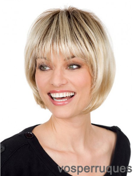 Perruque blonde en monofilament avec une longueur de menton de style droit