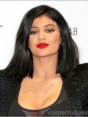 Perruques Kylie Jenner populaires en dentelle droite de longueur d'épaule de 14 pouces