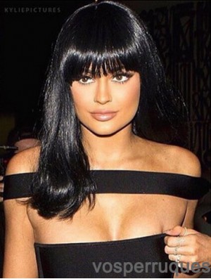 Style 14  inchlongue ligne droite avec frange avant de lacet perruques Kylie Jenner