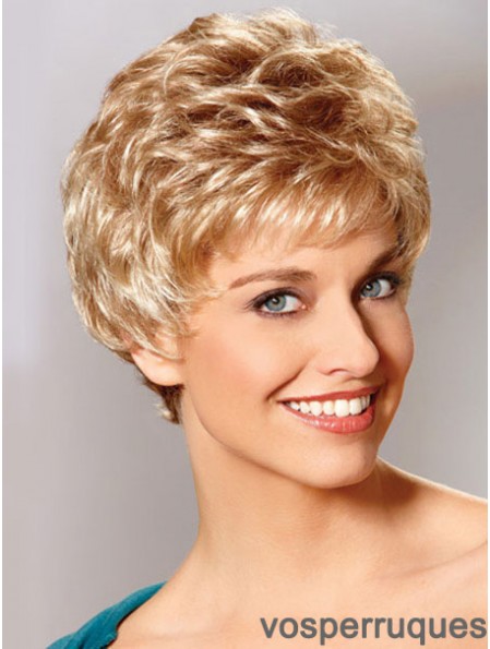 Auburn Boycuts Cropped Wavy Synthetic Petite Hand Lied Mono Wigs