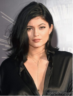 Perruques Kylie Jenner naturelles de 14  inchd'épaule en couches ondulées en dentelle pleine longueur