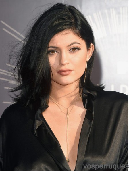 Perruques Kylie Jenner naturelles de 14  inchd'épaule en couches ondulées en dentelle pleine longueur