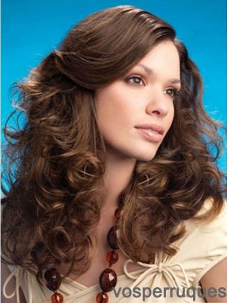 Curly Layered Long Brown Perruques abordables en dentelle sur le devant