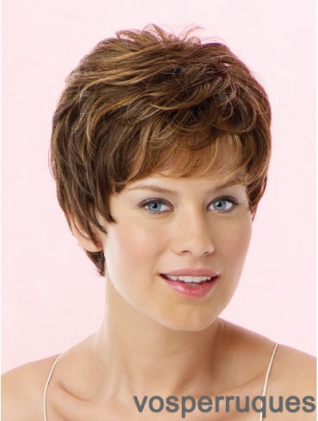 Incroyable Brown Cropped Wavy Boycuts Lace Front Wigs