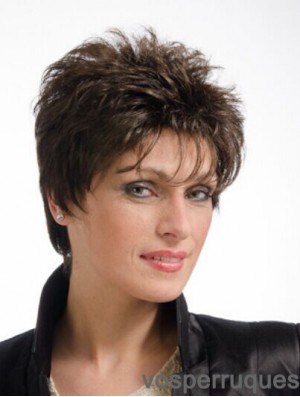 Brown 8 inch Cheap Cropped Straight Boycuts Lace Wigs