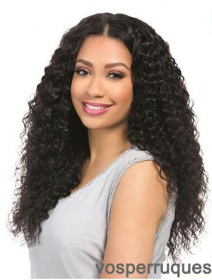 Curly Black 18 inch Without Bangs Remy Human Hair 360 Lace Wigs
