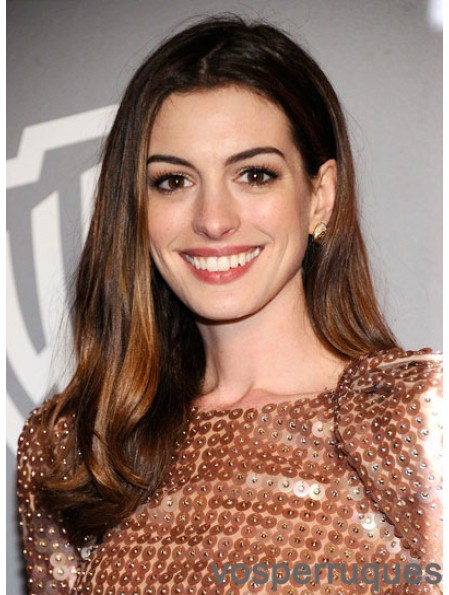 Perruques Anne Hathaway 20  inch100% Nouées Longues Sans Frange