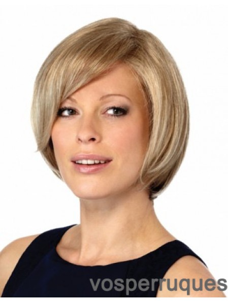 Style Blonde menton longueur droite Bobs monofilament perruques