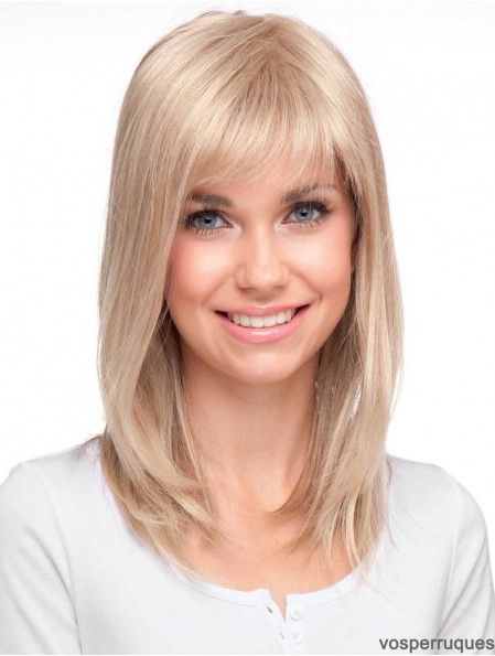 Blonde de haute qualité droite avec frange de longues perruques monofilament