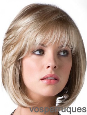 Perruque blonde de Bob avec le style droit de longueur de menton de frange