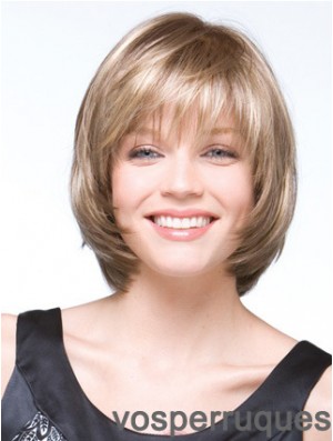 Capless menton longueur droite blonde Discount Bob perruques