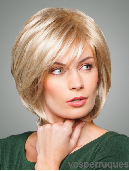 Bobs avec franges Longueur de menton Style droit Couleur blonde avec synthétique