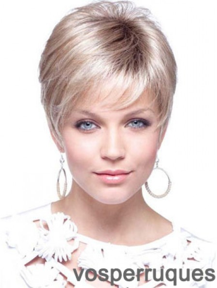 Perruques pour femmes UK avec longueur recadrée sans capuchon de couleur blonde