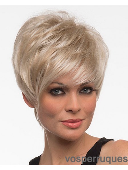 Perruques en ligne de couleur blonde britannique avec une longueur courte sans bonnet