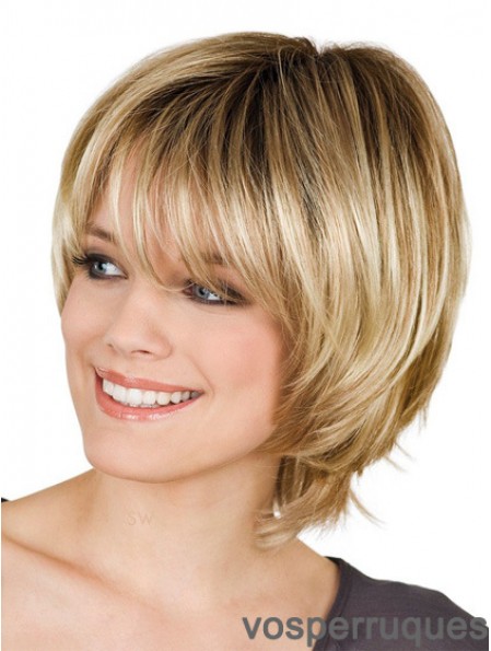 Avec Bangs Straight Blonde Capless Perruques Courtes Abordables