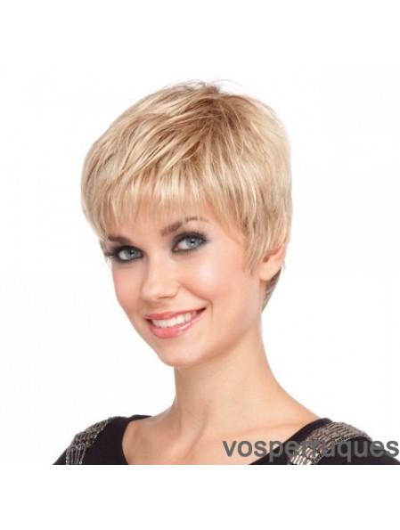 4 pouces moins cher droite Boycuts Blonde perruques courtes